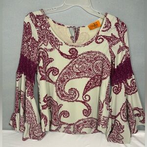 Volcom Cream and Purple Paisley Blouse